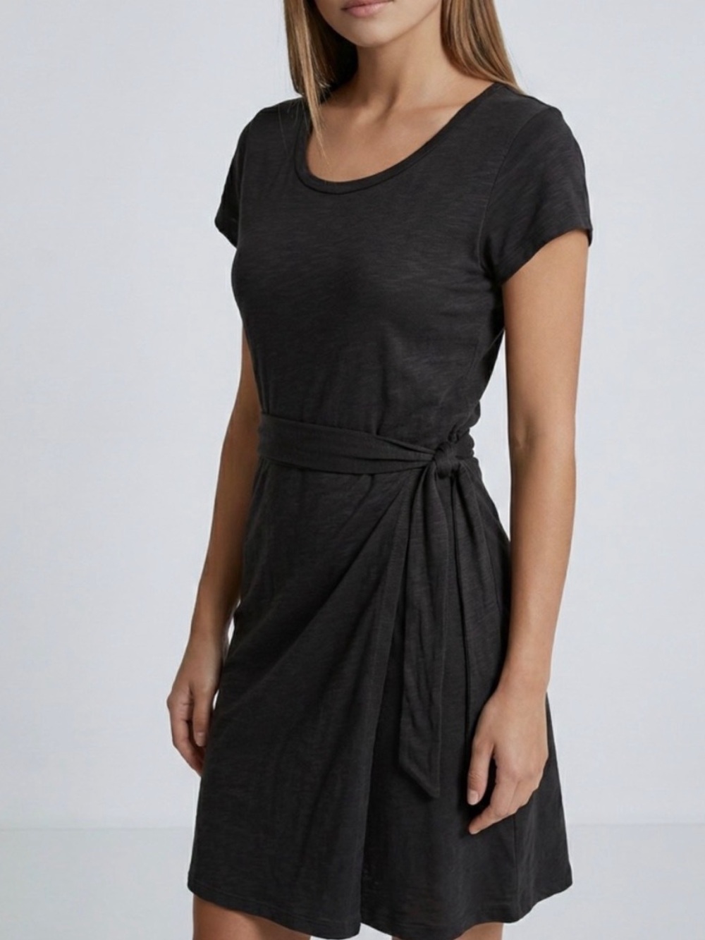 Toad&Co Womens XS Sunkissed Wrap Dress Charcoal Black Slub Knit Dress
